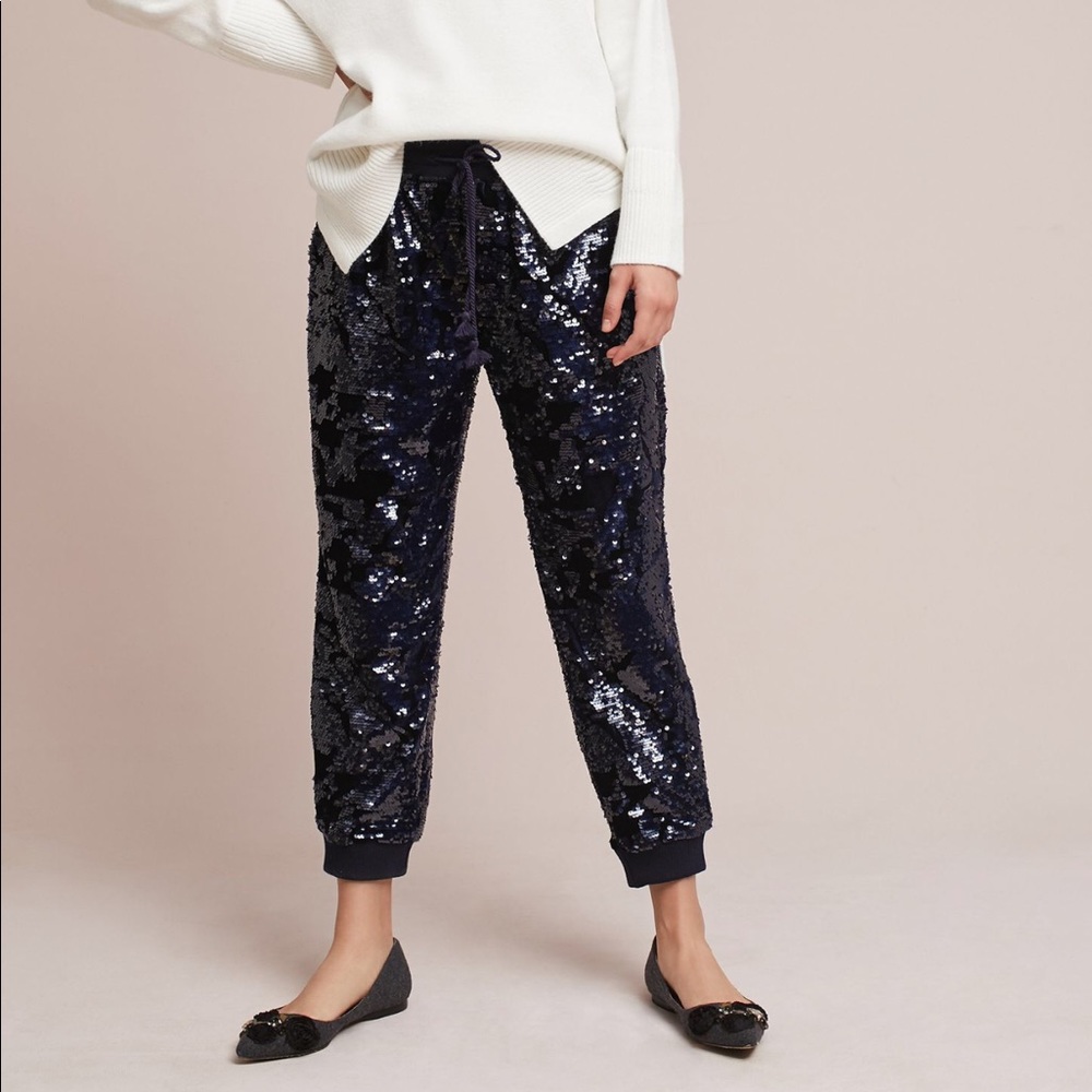 Brand new Anthropologie Velvet Sequin Joggers XL